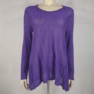 Eileen Fisher purple linen blend handkerchief hem knit top womens Medium